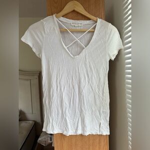 Urban Outfitters White V-Neck Tee with Crisscross Detail